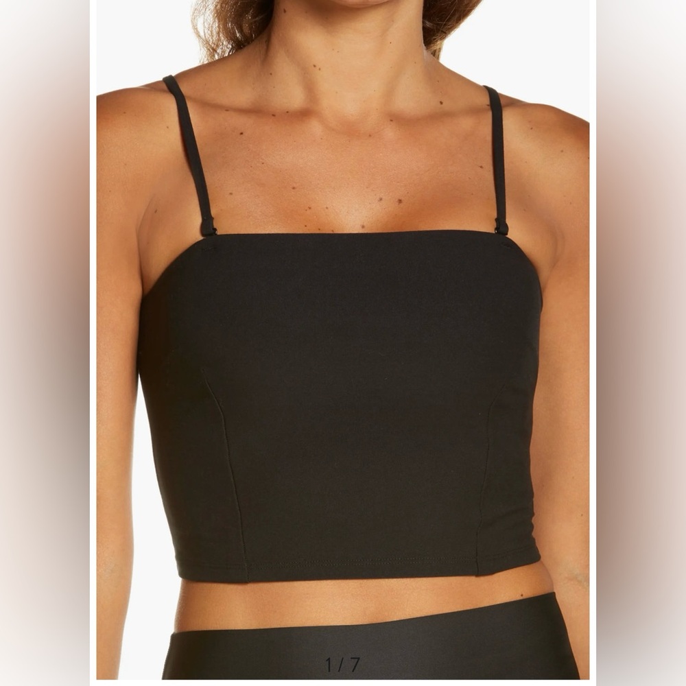 ALO Yoga Black Square Neck Cropped Tank with Slim Straps